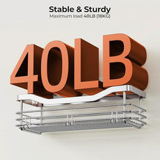 Orimade Shower Caddy Basket Shelf with 5 Hooks Adhesive Organizer Storage Rack Rustproof Wall Mounted Stainless Steel No Drilling for Bathroom, Toilet, Kitchen - 2 Pack