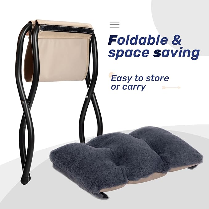 HollyHOME Lazy Chair with Foldable Ottoman, Accent Comfy Lounge Armchair and Folding Footrest Stool, Leisure Sofa Reading Chair and Footstool for Living Room, Bedroom, Dorm,Faux Fur Navy Blue