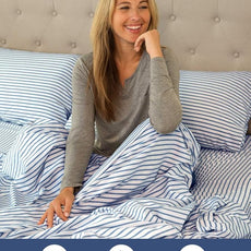 Extra Deep Pocket Full Sheets - 4 Piece Breathable & Cooling Bed Sheets - Hotel Luxury Bed Sheet Set - Soft, Wrinkle Free & Comfy - Easily Fits Extra Deep Mattresses - Deep Pocket Blue Striped Sheets