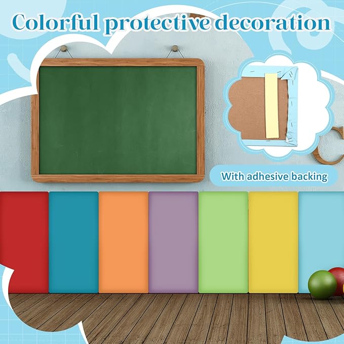 8 Pack Wall Padding for Playroom Peel and Stick Headboard 15.75" x 7.87" x 1.18" 3D Anti Collision Upholstered Wall Panels Self Adhesive Headboard Panel for Protection (Rainbow Colors)