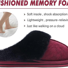 KuaiLu Womens Fluff Dual Memory Foam Slippers Ladies Cozy Arch Support Warm Scuff Slippers Slip on Comfy Winter House Shoes with Non-Slip Indoor Outdoor Hard Sole