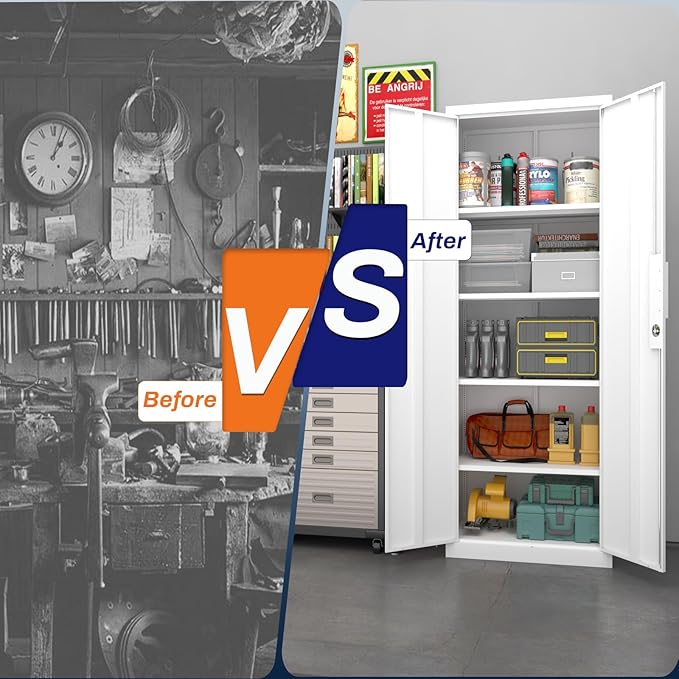Metal Storage Cabinet with Doors and Adjustable Shelves,70.8" Lockable Garage Storage Cabinet with Lock for Home Office,Garage,School