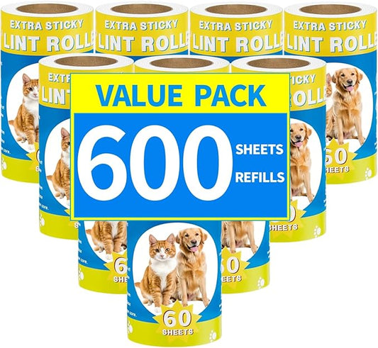 Lint Rollers Refills for Pet Hair Extra Sticky 600 Sheets Portable Pet Lint Remover for Clothes, Furniture, Carpet, Dog and Cat Hair Removal