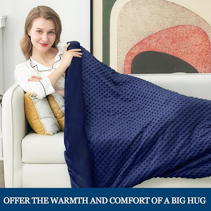 Weighted Blanket with Cover Twin Size Heavy Blanket Removable Soft Blue Blankets Microfiber Washable Heated Weighted Throw Blankets Winter Warm Weighted Comforter 15lbs, 48 * 72