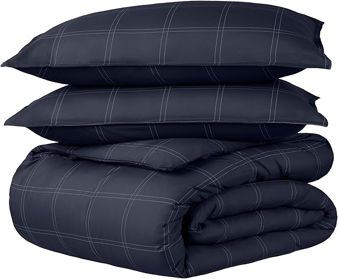 Bare Home Bedding Duvet Cover Full Size - Premium 1800 Super Soft & Lightweight Duvet Cover - Soft Breathable Bedding (Full, Modern Plaid - Midnight Blue/White)