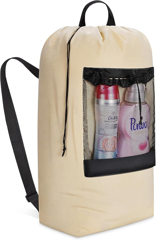 Lifewit 90L Laundry Bag, Extra Large Laundry Backpack with Shoulder Straps and Mesh Pocket for Laundromat, Heavy Duty Laundry Bag Backpack for Dirty Clothes for College Dorm/Travel/Apartment, Khaki