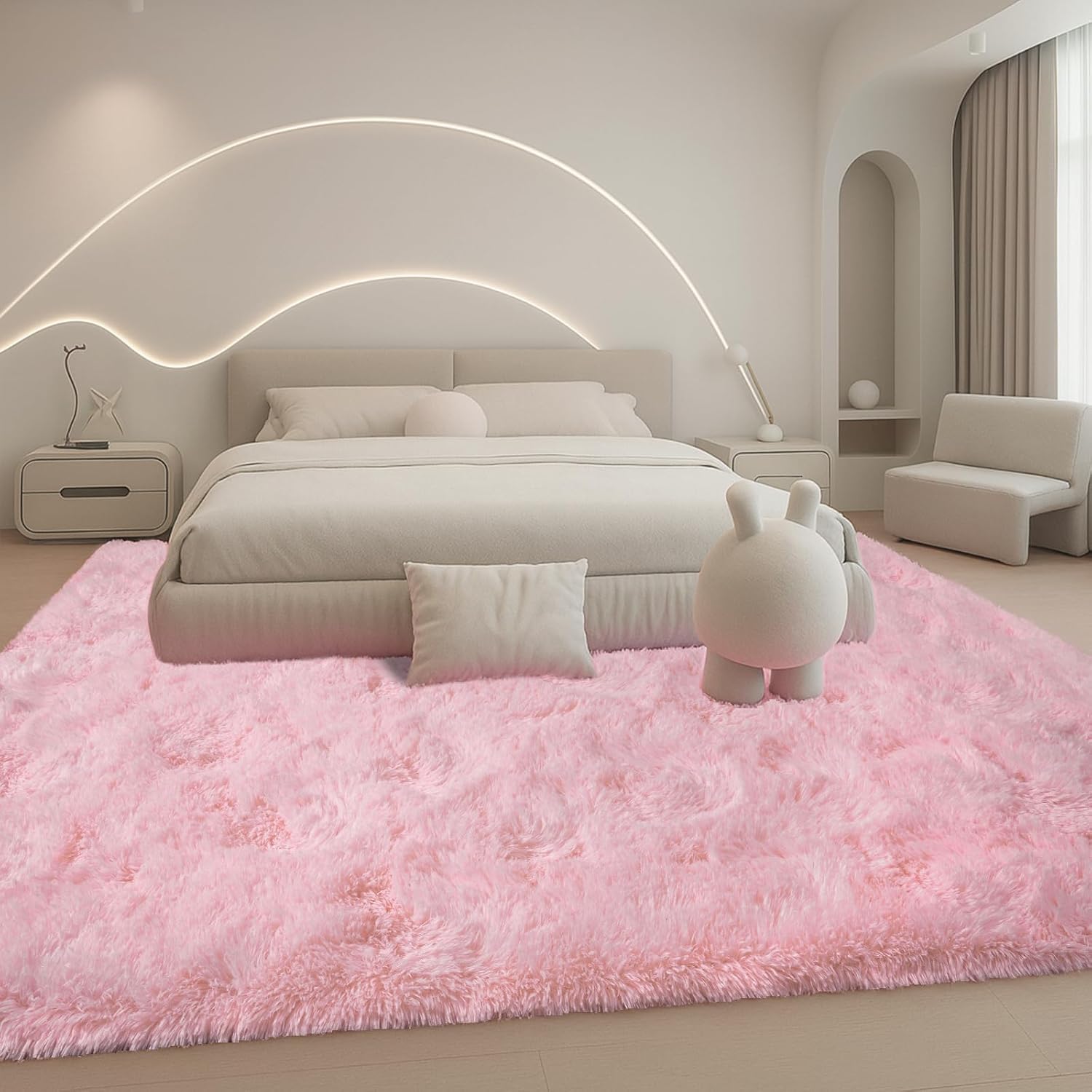 8x10 Area Rugs Living Room, Beige Large Plush Fluffy Bedroom Carpet, Non-Slip Upgraded Indoor Thick Soft Rug, Modern Plush Carpet Suitable for Kids Home Decor Aesthetics Dorm. Dormly