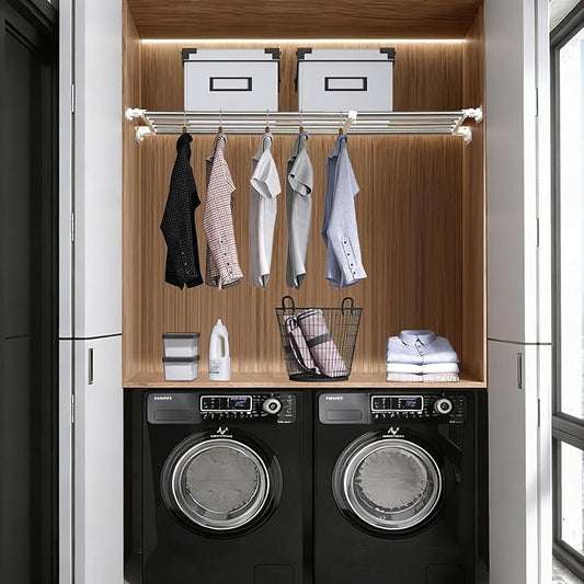 BAOYOUNI Expandable Closet Tension Shelf Adjustable Clothes Storage Rack Hanger Rod Organiser Ivory, 39.76-60.04 Inch