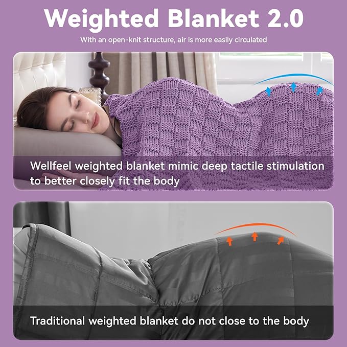 Knitted Weighted Blanket for Adult, No Beads Heavy Blanket 48” x 72'' 12lbs, Breathable Chunky Knit Blanket, Cooling Weighted Blanket for Hot Sleepers, Christmas Home Decor (Lilac)
