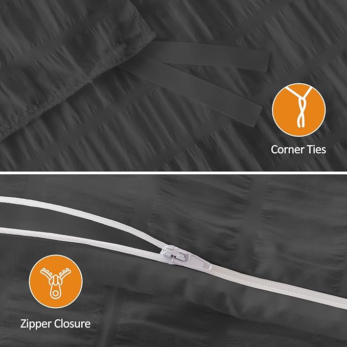 Cozyide Dark Grey Twin Duvet Cover, 2 Pieces Bedding Duvet Covers, Soft Breathable Seersucker Duvet Cover Set with Zipper Closure and Corner Ties (1 Duvet Cover 68"x90" + 1 Pillow Sham 20"x26")