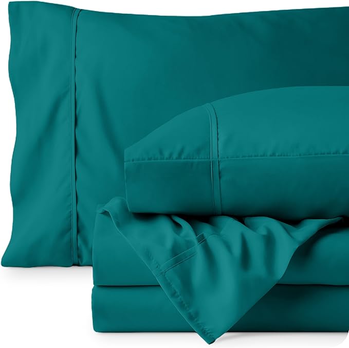 Bare Home Twin Sheet Set - 1800 Ultra-Soft Microfiber Twin Bed Sheets - Double Brushed - Deep Pockets - Easy Fit - Extra Soft - 3 Piece Set - Bedding Sheets & Pillowcases (Twin, Emerald) BareHome
