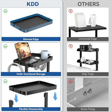 KDD Clamp On Desk Organizer - Adjustable 2-Tier Above or Under Desk Shelves with Large Capacity Tray, Phone & Tablet Holder, Headphone Hook - No Drilling Desktop Storage for Office & Home Accessories