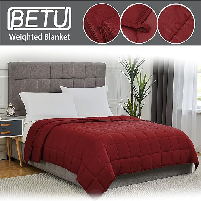 Red Weighted Blanket for Adults 15lbs, 48"x72", Twin Full Size Cooling Heavy Throw Blanket for 120-160lbs, Microfiber Soft Thick Big Blankets Weighted Comforter Breathable Gift for Sleeping