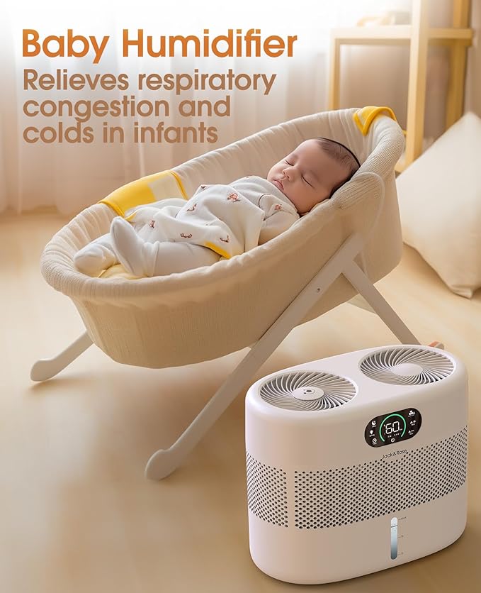 Reuseable Wick Evaporative Humidifier for Bedroom Quiet Healthy Baby Humidifier, No White Dust, Evaporative Humidifier Large Room 800ml/h 3 Speeds, 2