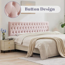 Kingfun Tufted Upholstered King Size Bed Headboard in Modern Button Design, Adjustable Solid Wood Head Board, Premium Velvet Fabric Padded Headboards in Bedroom (Pink)