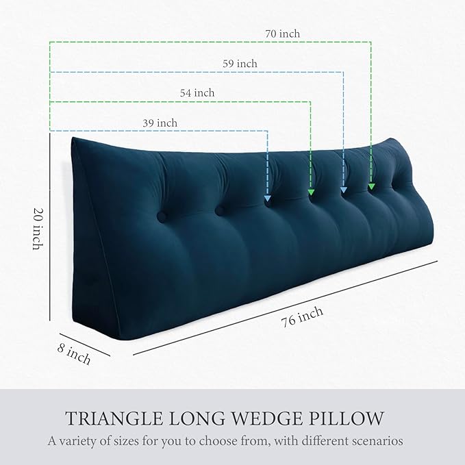 11 lbs Thickened Queen Headboard Pillow for Sitting Up in Bed, Back Support Reading Pillow with Side Pocket and Velvet Removable Cover, Triangular Large Wedge Headboard Pillow