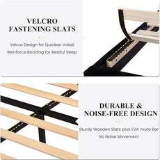 SHA CERLIN Full Platform Bed Frame with Velvet Upholstered Headboard, Mattress Foundation with Strong Wooden Slats Support, No Box Spring Needed, Black