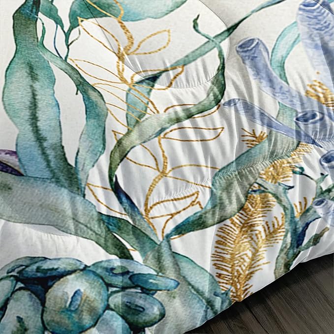 CVHOUSE Ocean Watercolor Sea Turtle Comforter Set, Queen Size, 1 Comforter, 2 Pillowcases, Polyester, for Adult, Teen, Kid, Modern Style, Unisex, Winter, Fall, Spring, Machine Wash
