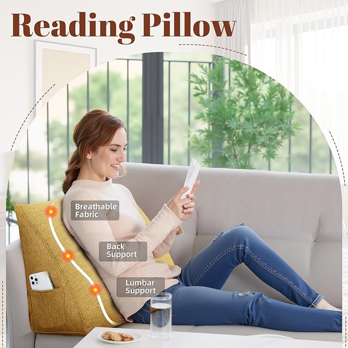 Wedge Pillow Headboard Reading Pillow Triangular Backrest Support Pillow for Sitting in Bed Positioning Support Pillow for Sofa Daybed Removable Cover