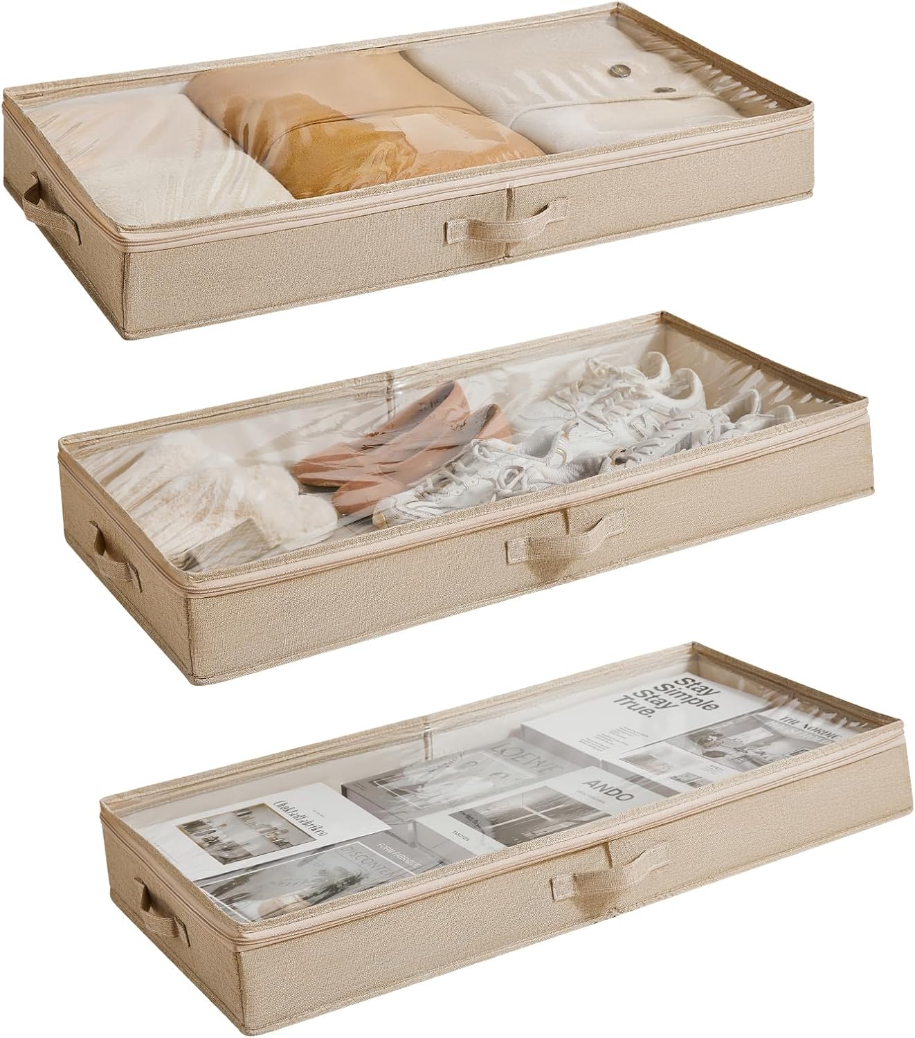 Berdeng 3 Pack Under Bed Storage Containers, Low Profile Underbed Shoes and Clothes Storage Organizer with Sturdy Sidewalls/Bottom, Large Dorm Storage Bins,33 * 17 * 4.5 inches,45L