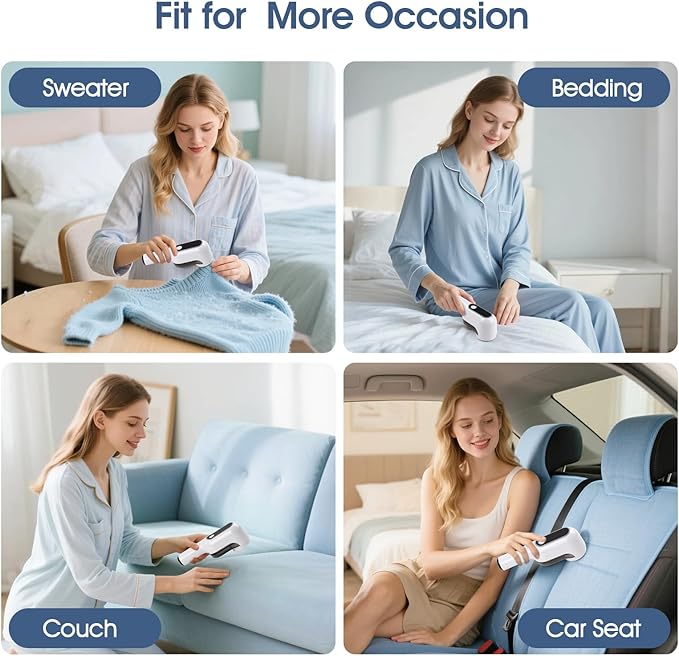 Rechargeable Electric Fabric Shaver Lint Remover with LED Display, Sweater Shaver 2- Speed to Remove Fuzz and Pill for Clothes, Furniture, Couch and Blanket(White)