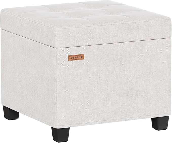 17.7 inches Chenille turfed Ottomans Cube with Storage, Metal-Framed Square Storage Ottoman Foot Rest Stool Holds 770 LB for Dorm Living Room Bedroom White UASND641W