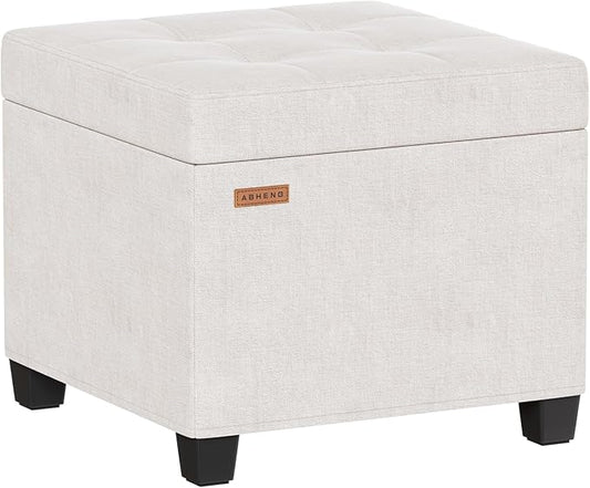 17.7 inches Chenille turfed Ottomans Cube with Storage, Metal-Framed Square Storage Ottoman Foot Rest Stool Holds 770 LB for Dorm Living Room Bedroom White UASND641W