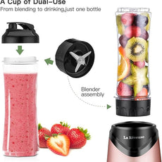 La Reveuse Smoothies Blender Personal Size 300 Watts with 18 oz BPA-Free Portable Travel Sports Bottle (Pink)