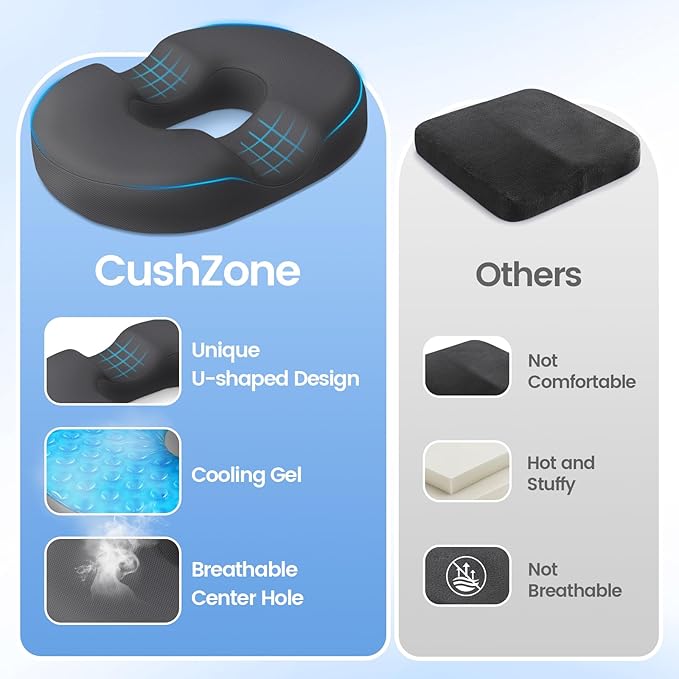 Donut Pillow Seat Cushion - Cooling Gel Floor Pillow, Memory Foam Floor Cushion for Office & Home, Car Seat, Hemorrhoids Pillow, Sciatica & Tailbone Pain Relief Chair Cushion, Grey-XL