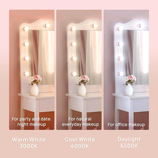 Consciot LED Vanity Lights for Mirror, Hollywood Style Vanity Light with 10 Dimmable Bulbs, Adjustable Color & Brightness, USB Cable, Mirrors Lights Stick on for Makeup Table Dressing Room Mirror