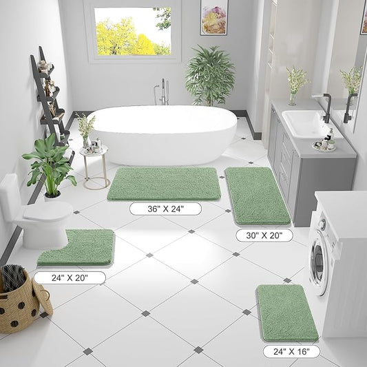 OLANLY Bathroom Rugs 70x24, Extra Soft Absorbent Chenille Bath Rugs, Rubber Backing Quick Dry, Machine Washable Bath Mats for Bathroom Floor, Tub and Shower, Home Decor Accessories, Sage Green