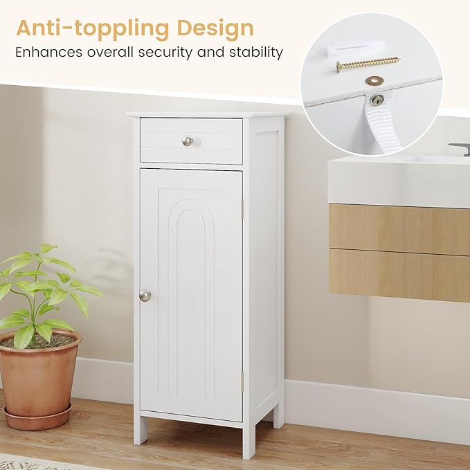 GLACER Floor Storage Cabinet, Multifunctional Bathroom Storage Cabinet with 2 Adjustable Shelves, Ideal for Bathroom, Living Room, 14 x 12 x 34.5 inches (White)