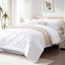Love's cabin Full Comforter Set White, 7 Pieces Full Bed in a Bag, All Season Bedding Sets with 1 Comforter, 1 Flat Sheet, 1 Fitted Sheet, 2 Pillowcase and 2 Pillow Sham