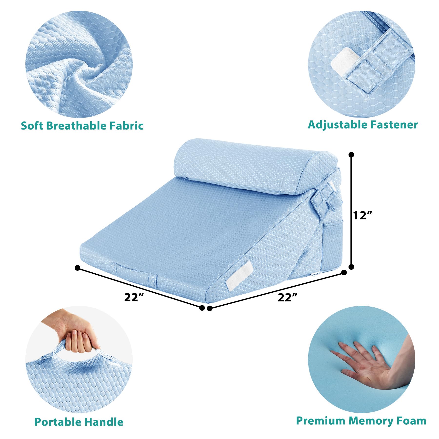 Bedluxe Wedge Pillow Headboard, 3PCS Orthopedic Bed Wedge Pillows Set for After Surgery, Adjustable Pillow Wedge for Acid Reflux&Back Pain Relief, Sleeping, Back Pillow for Bed Sitting Up, White/Grey Dormly