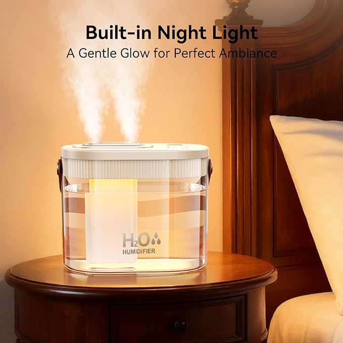 DIGIX Rechargeable Portable Humidifier-Smart Display,Night Light,Easy Clean,1.4L Small Humidifiers for Bedroom Baby, Personal Mini Humidifier for Travel Home Plants,3 Mist Modes, Auto Shut-Off (White)
