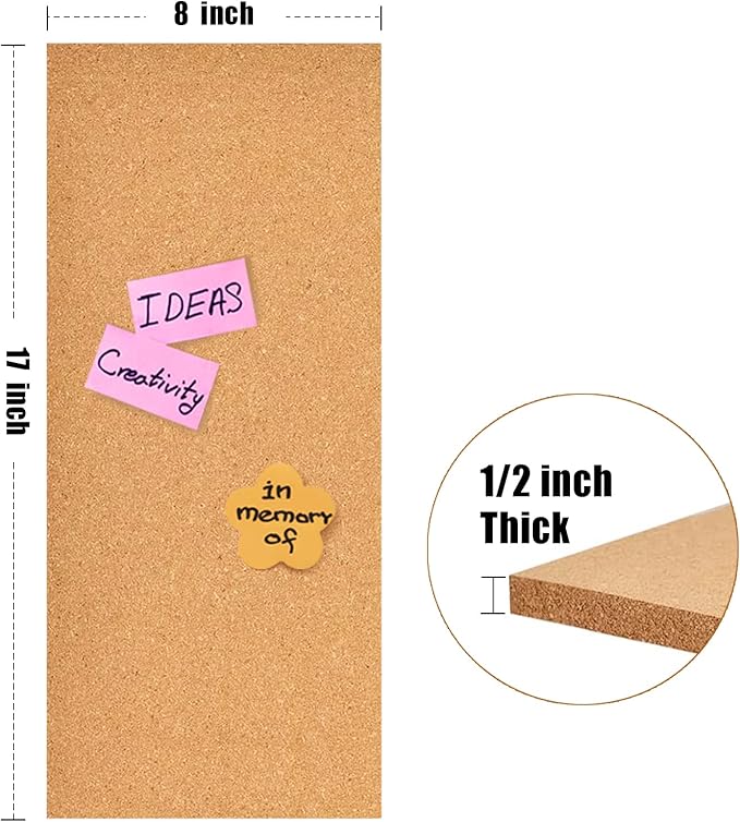 17x8 Cork Board Tiles Bulletin Board, 1/2" Thick Self-Adhesive Cork Boards for Walls, Cork Tiles Vision Board for Home, Office, School, Bulletin Board Decorations(12mm,12pc)