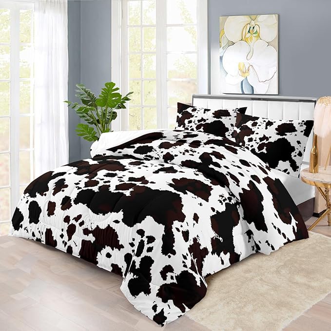 Western Comforter Set King Animal Cow Print Comforter Set King Boys Black and White Farmhouse Bedding Quilt Girls Cowboy Bedding Western Room Decor Cow Print Country Quilt