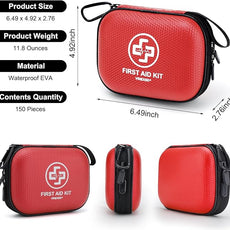 Mini First Aid Kit - 150 Piece Small Waterproof Hard Shell Medical Kit for Home, Car, Travel, Camping, Truck, Hiking, Sports, Office, Vehicle & Outdoor Emergencies- Small First Aid Medical Kit (Red)