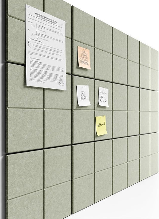 Bumusty Large Cork Board Alternative-47 x35 Felt Bulletin Board Tiles, with 30 Pushpins, 70 Adhesive Tabs, 12-Pack Slat Wall Paneling, Cork Boards for Office Push Pin Board Felt Board-Sage
