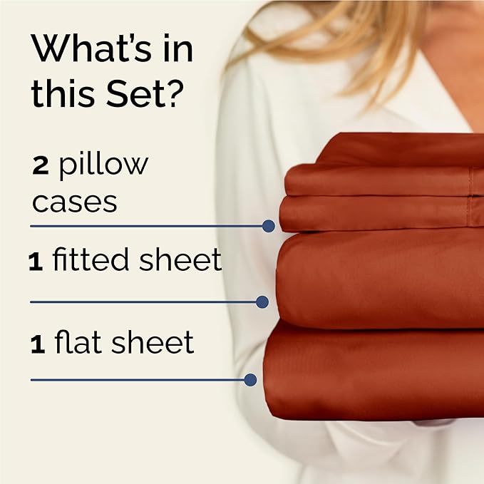 Twin XL 4 Piece Sheet Set - Cooling & Breathable Bed Sheets - Hotel Luxury Bed Sheets for Women, Men, Kids & Teens - Deep Pocket Bedding w/Easy Fit - Soft & Wrinkle Free - Twin XL Terracotta Sheets