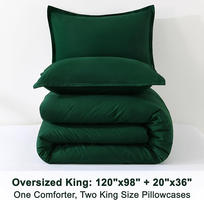 Litanika Comforter Set, Lightweight Solid Bedding Comforter Set, Fluffy Down Alternative Bed Set, Emerald Green, Oversized King