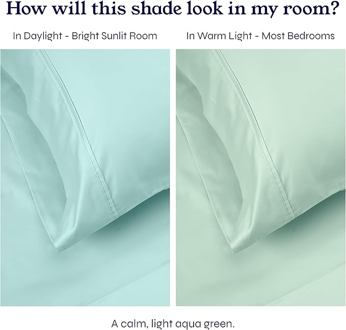 California Design Den Split King Sheets Sets for Adjustable Bed - Soft 400 Thread Count Sateen, Natural 100% Cotton Sheets with Deep Pockets, Breathable, and Durable Bedding Set - Seafoam