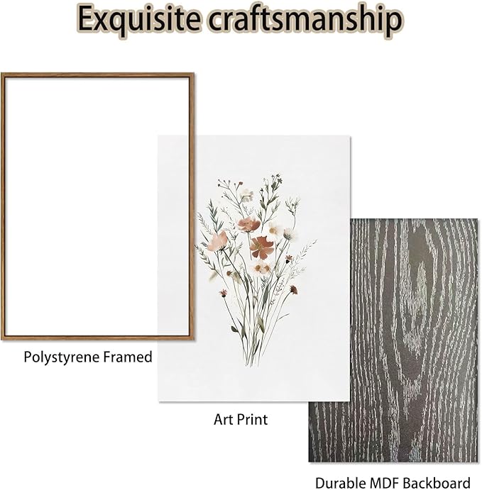 KISSFOX Framed Wildflower Wall Art Floral Canvas Wall Art Flower Pictures Wall Decor Watercolor Daisy Botanical Paintings Set of 3 for Bedroom Bathroom Living Room