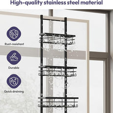 SWTYMIKI Over The Door Shower Caddy - 4 Tier Rustproof Hanging Shower Organizer with Adjustable Shelves, 40 Hooks & Soap Holder, Hanging Shower Rack Storage for Bathroom Accessories, Black
