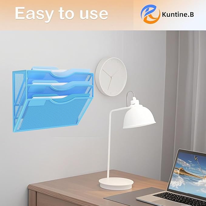 Kuntine.B Wall File Organizer (Blue, 3 Tier)
