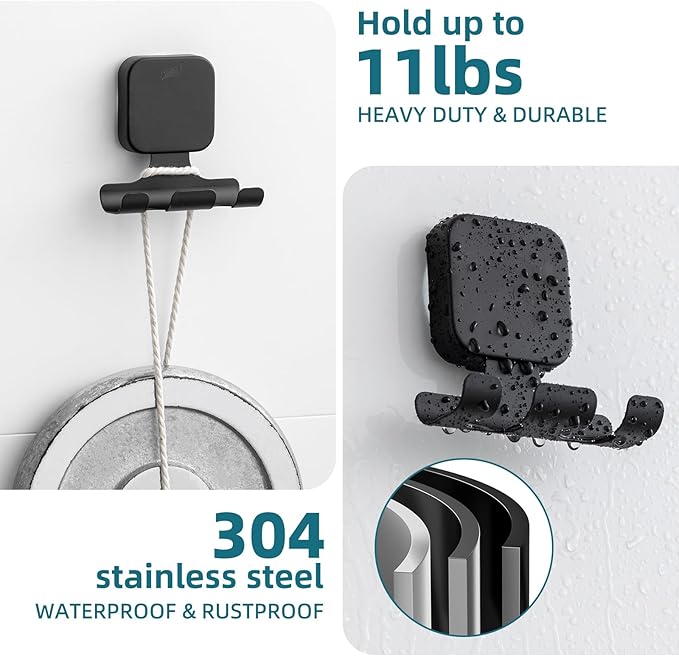 TAILI Powerful Suction Cup Razor Holder 2 Pack, Stylish 304 Stainless Steel Bathroom Suction Hooks for Towel, Loofah, Bathrobe, Shaver Holder for Shower Wall, Easy to Install and Reuse, Black