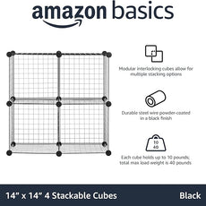 Amazon Basics 4 Cube Storage Organizer - Wire Grid Closet and Shelves, Stackable, Black 14