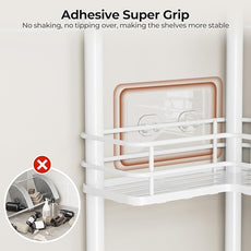 Orimade Rustproof 2 Tier Floor Standing Corner Shower Caddy Organizer with Toothbrush Holder, Large Spacing Floor Shower Shelf Rack Storage Stands with Hooks for Bathroom Kitchen, White