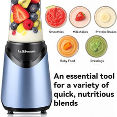 La Reveuse Smoothies Blender Personal Size 300 Watts with 18 oz BPA-free Portable Travel Sports Bottle (Light Blue)