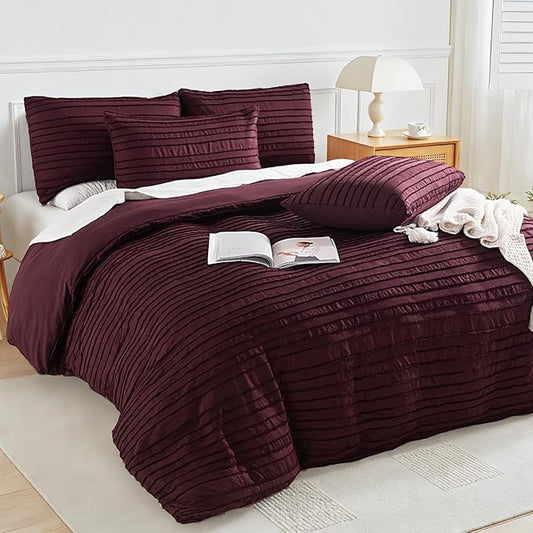 NEXHOME PRO Duvet Cover Full Size, Blue 3 Pieces Boho Tufted Duvet Cover Set, Soft and Lightweight Microfiber Comforter Cover Set for All Season (Burgundy,80 x 90)-No Comforter